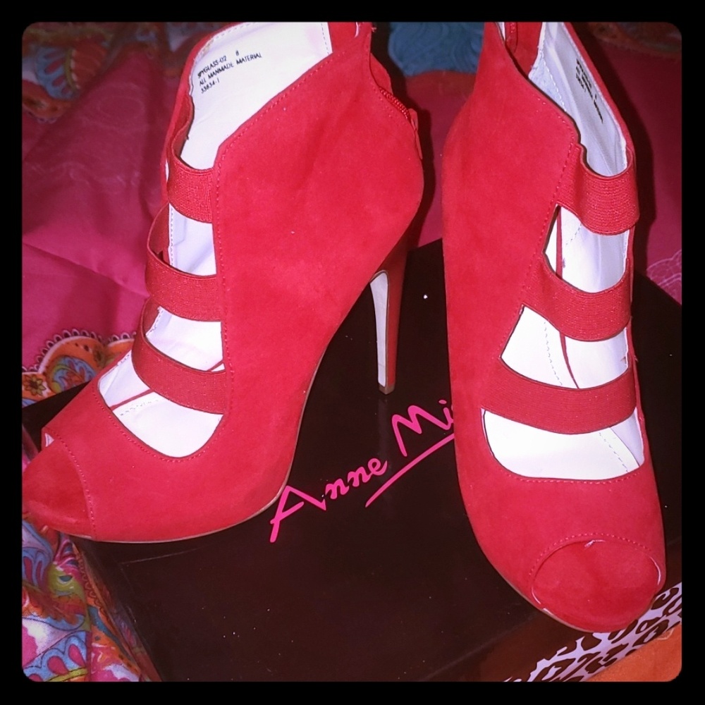 Red Suede Caged Pumps